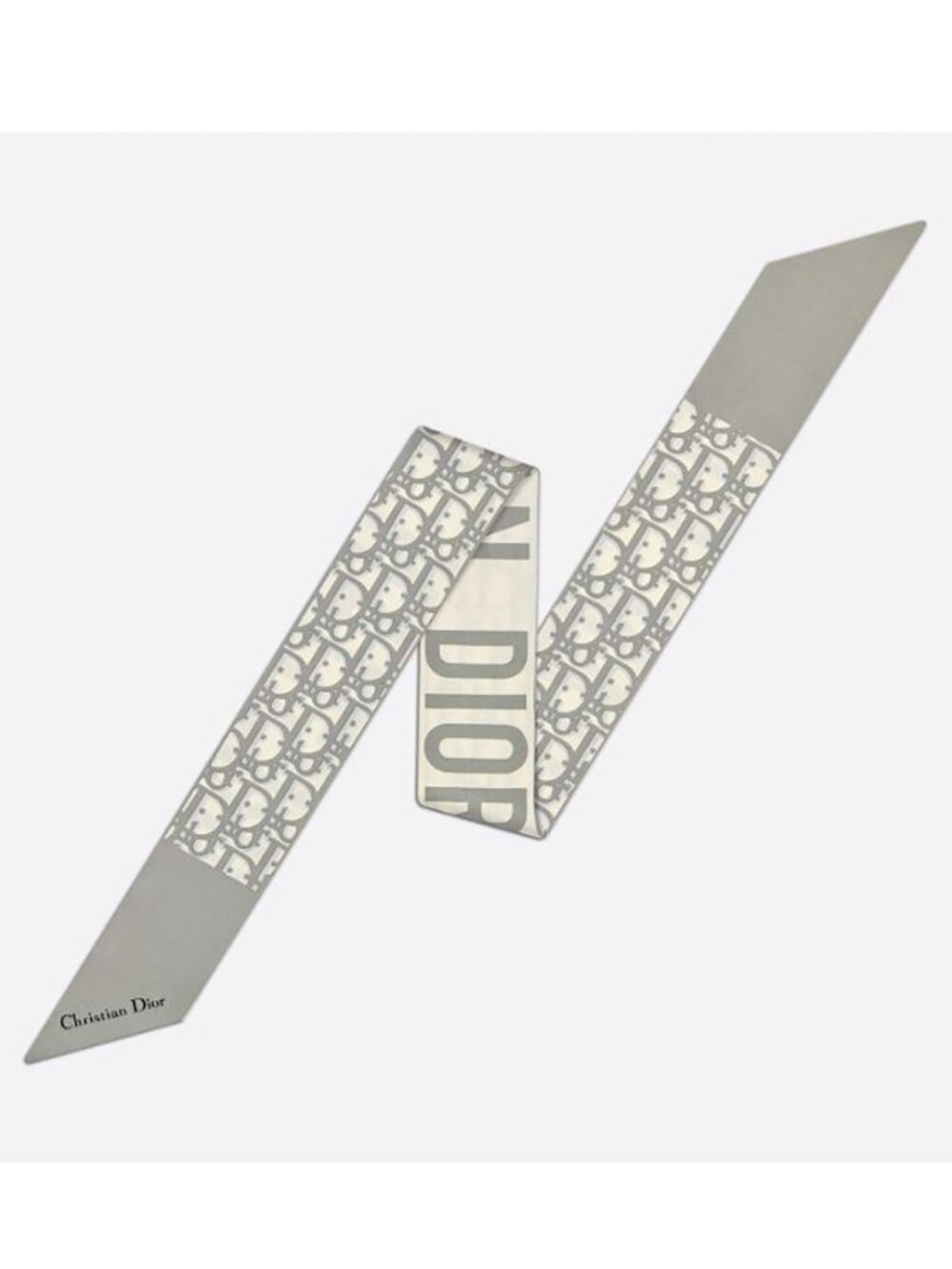 Dior Cream & Gray Monogram Silk Twilly
